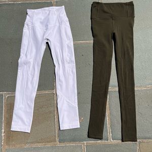 Two Lululemon Pants, White and Olive Green, Both are Women’s Size 2